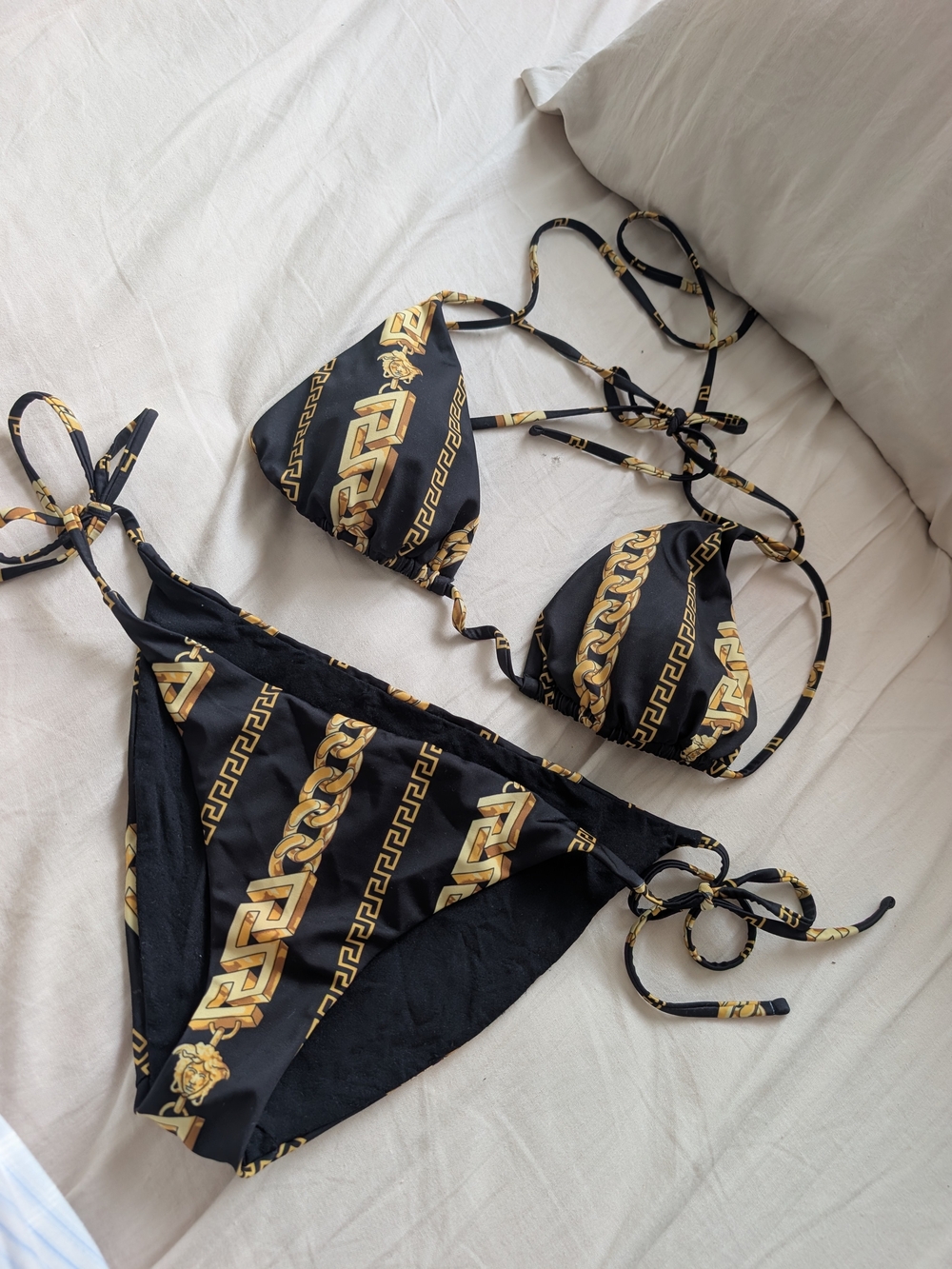 Versace Black and Gold Chain-Print Bikini